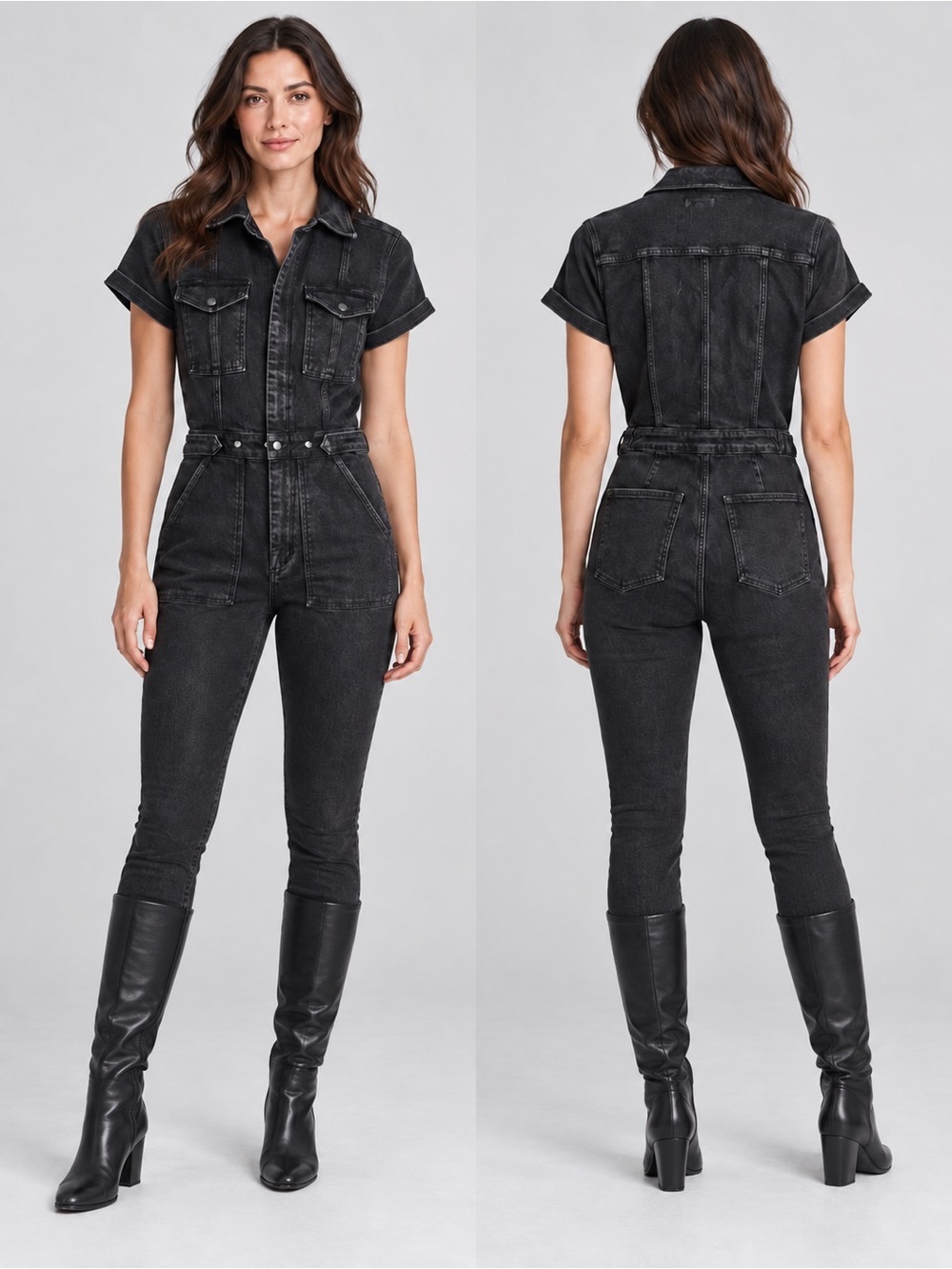 Good American Fit For Success Black Denim Utility Jumpsuit Women’s SZ 2 - Picture 1 of 11